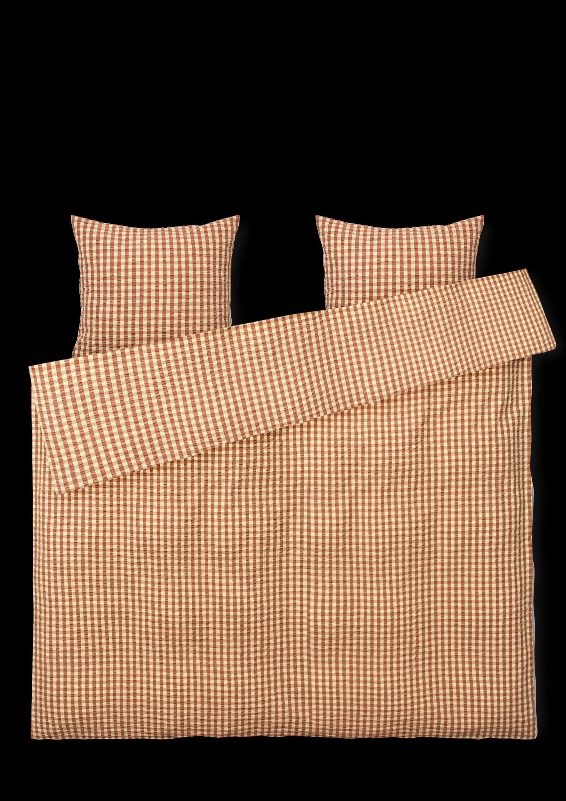 JUNA Bæk&Bølge sengetøy 220x220 cm kanel/gul SE – Kjøp her