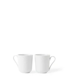 Lyngby Porcelæn Rhombe Kopp med hank 33 cl hvit 2 stk.